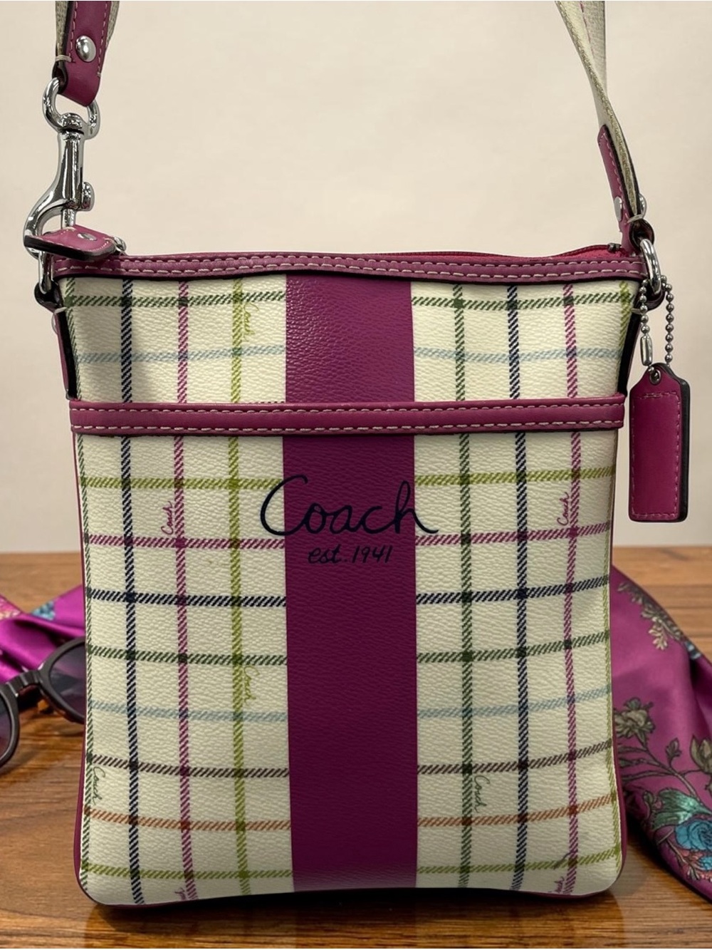 Coach Est. 1941 Pink Plaid Swingpack Crossbody Bag Y2K Swing Bag